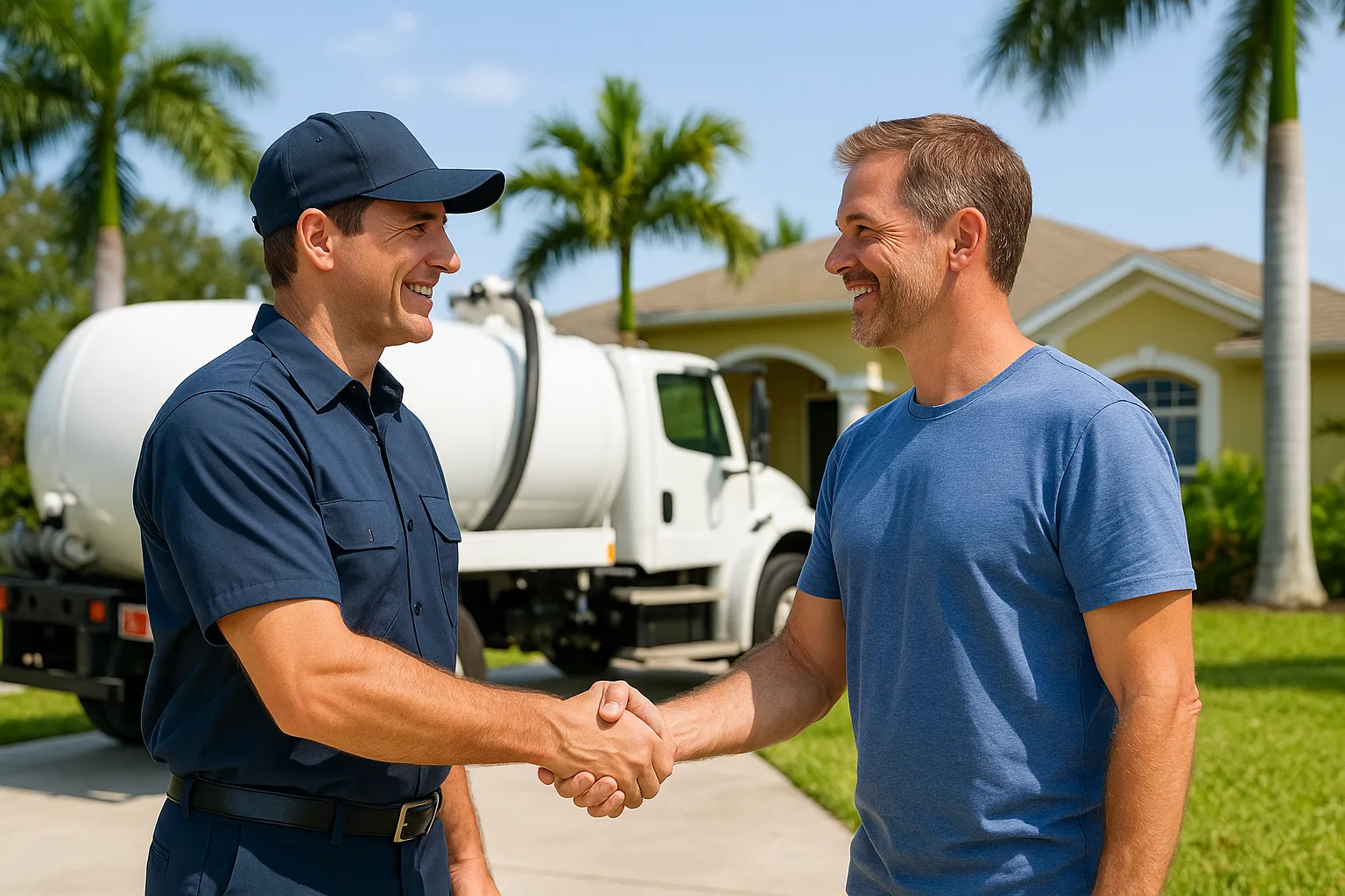 Septic technician with client
