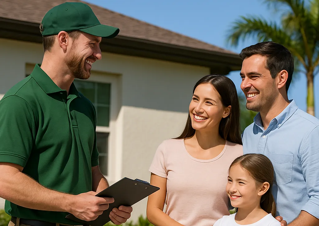 Technician wth happy family of 3