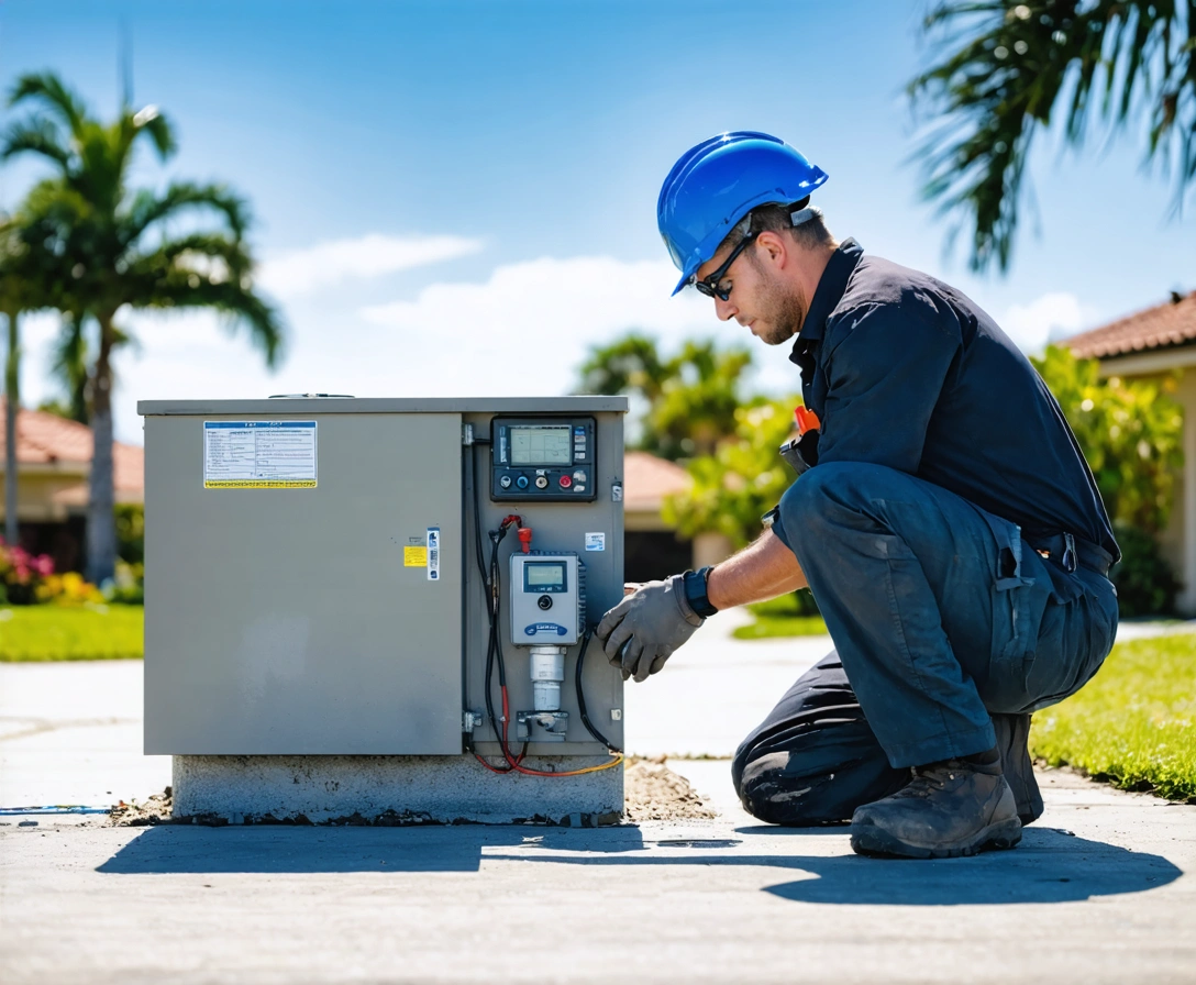 Septic technician performing maintenance on a residential control panel